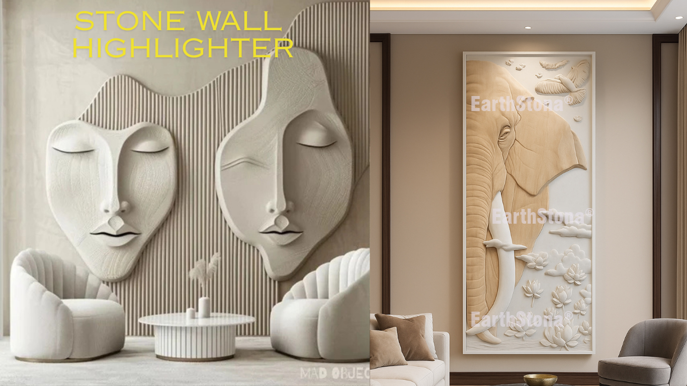 Elephant in Nature with birds & clouds Modern stone wall art